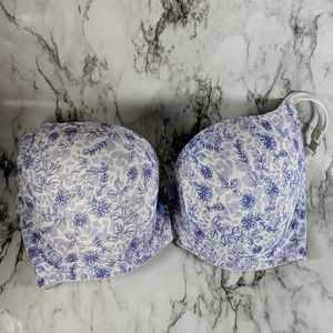 Blue and White Floral Bra
